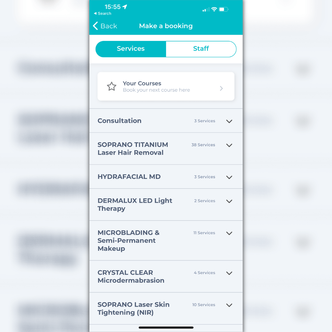 Mobile App Booking page